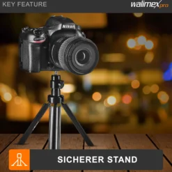 Walimex pro Easy 38 Tischstativ und Kamerastativ, höhenverstellbares Tripod Stativ 4-38 cm für Kameras und Smartphones, Handstativ mit Kugelkopf mit 90° Neigung, Dreibeinstativ inkl. Smartphone-Halter