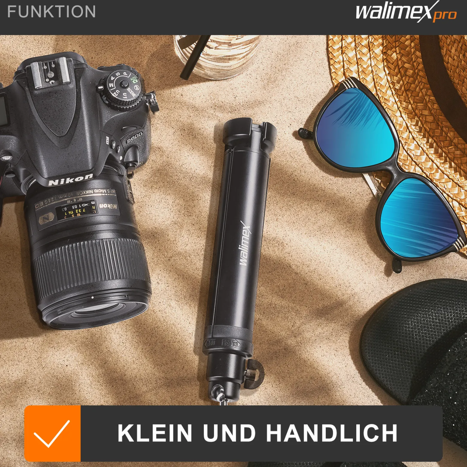 Walimex pro Easy 38 Tischstativ und Kamerastativ, höhenverstellbares Tripod Stativ 4-38 cm für Kameras und Smartphones, Handstativ mit Kugelkopf mit 90° Neigung, Dreibeinstativ inkl. Smartphone-Halter