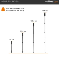 Walimex pro Einbeinstativ 171 cm, robustes Fotostativ aus Aluminium, Kamerastativ mit 3 kg Traglast, Stativ für Spiegelreflex und Kompaktkamera, inkl. Transporttasche