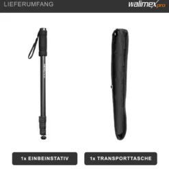 Walimex pro Einbeinstativ 171 cm, robustes Fotostativ aus Aluminium, Kamerastativ mit 3 kg Traglast, Stativ für Spiegelreflex und Kompaktkamera, inkl. Transporttasche