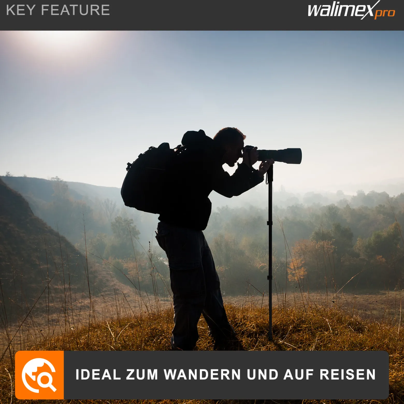 Walimex pro Einbeinstativ 171 cm, robustes Fotostativ aus Aluminium, Kamerastativ mit 3 kg Traglast, Stativ für Spiegelreflex und Kompaktkamera, inkl. Transporttasche
