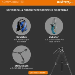 Walimex pro EI-717 Pro 133 Videostativ - 680 x 160 x 160 mm / Max. Traglast 6 kg / Höhe 64-133 cm - mit Tasche - Dreibein Stativ für Foto Atelier und Studio - schwarz