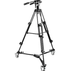 Walimex pro EI-9901 Video Pro Stativ - Belastbarkeit 6 kg / Höhe 64-134 cm - inkl. Stativwagen WT-600, feststellbare Rollen - mit Videoneiger, Mittelspinne, Stativtasche