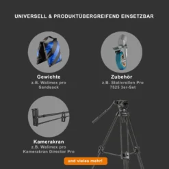 Walimex pro EI-9901 Video Pro Stativ - Belastbarkeit 6 kg / Höhe 64-134 cm - inkl. Stativwagen WT-600, feststellbare Rollen - mit Videoneiger, Mittelspinne, Stativtasche