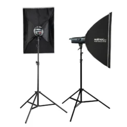 Walimex pro Emerger 400 Set Double 2 Studioblitze mit 400 Ws Blitzleistung, Blitzgerät mit 2,4 GHz Funk, mit Softboxen 60 x 90 cm und Lampenstative inkl. Transporttasche