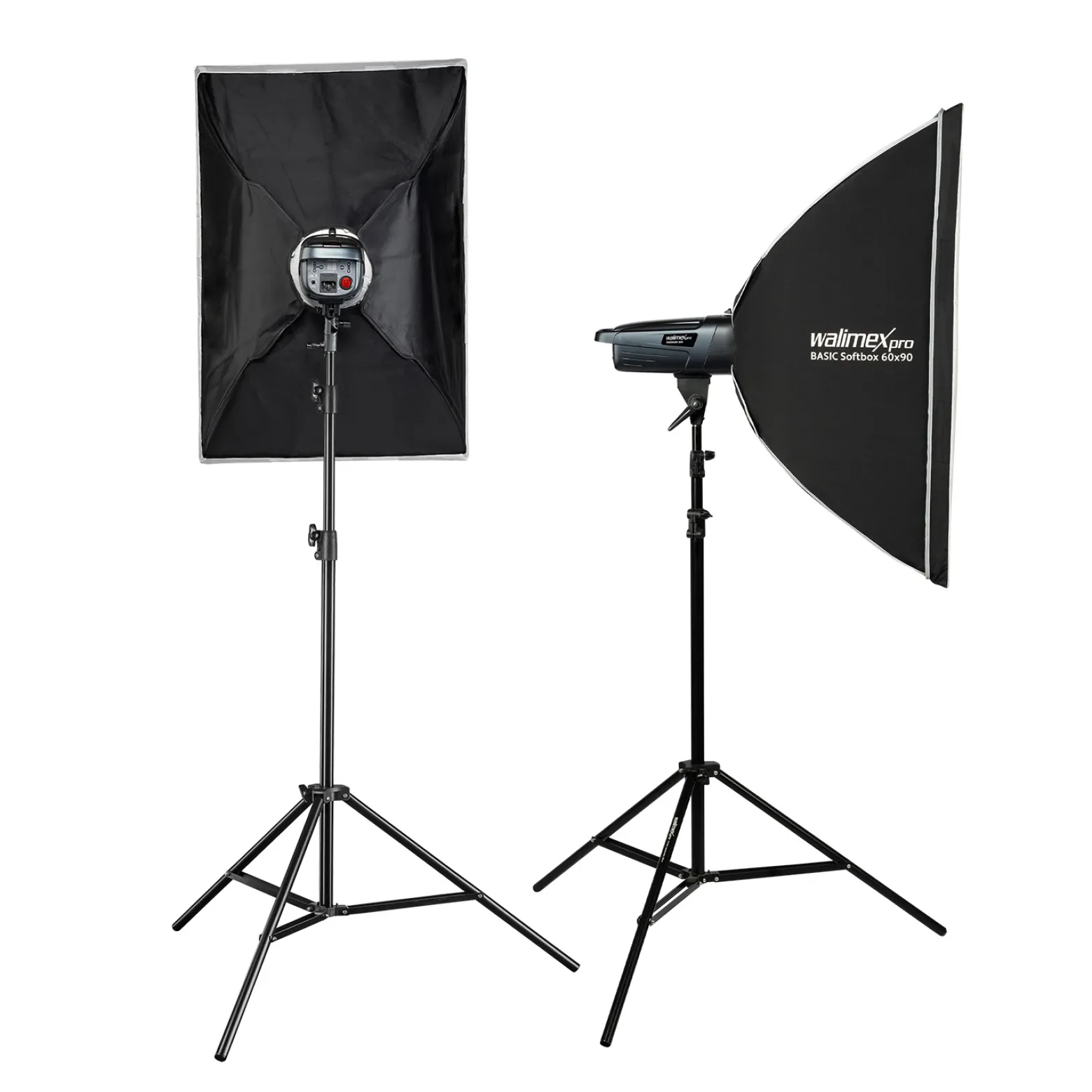 Walimex pro Emerger 400 Set Double 2 Studioblitze mit 400 Ws Blitzleistung, Blitzgerät mit 2,4 GHz Funk, mit Softboxen 60 x 90 cm und Lampenstative inkl. Transporttasche