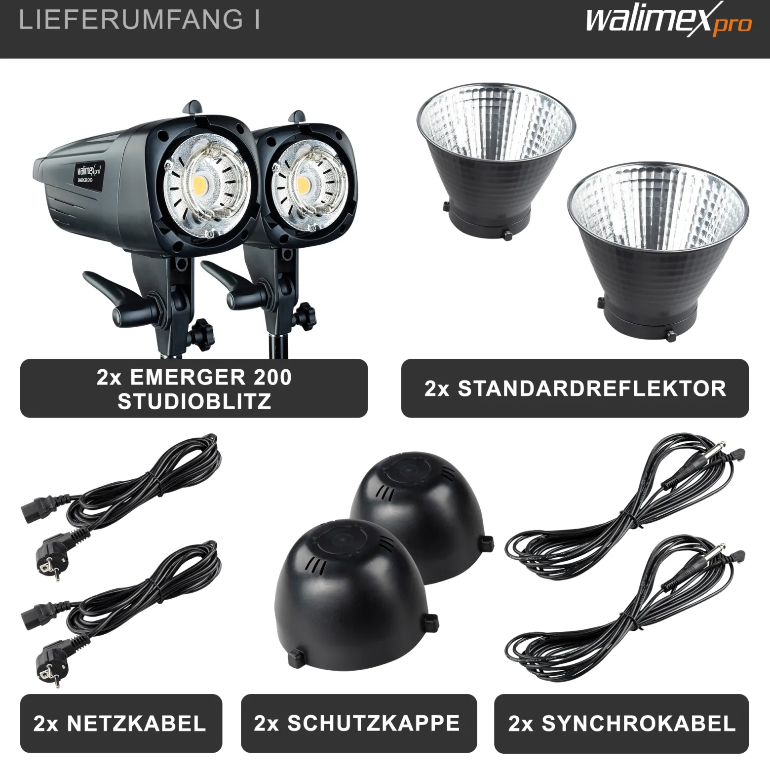 Walimex pro Emerger 200 Set Double 2 Studioblitze mit 200 Ws Blitzleistung, Blitzgerät mit 2,4 GHz Funk, mit Softboxen 60 x 90 cm und Lampenstative inkl. Transporttasche