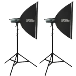 Walimex pro Emerger 200 Set Double 2 Studioblitze mit 200 Ws Blitzleistung, Blitzgerät mit 2,4 GHz Funk, mit Softboxen 60 x 90 cm und Lampenstative inkl. Transporttasche