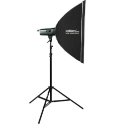 Walimex pro Emerger 400 Set Single Studioblitz mit 400 Ws Blitzleistung, Blitzgerät mit 2,4 GHz Funk, mit Softbox 60 x 90 cm und Lampenstativ, inkl. Transporttasche