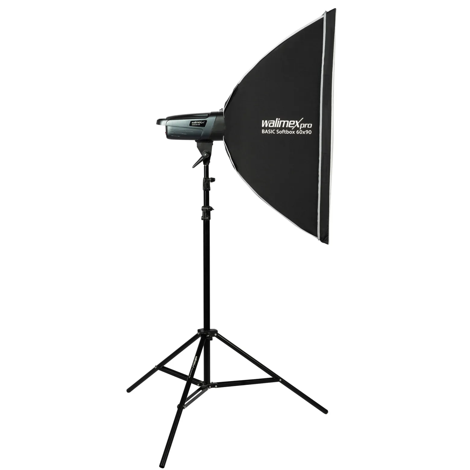Walimex pro Emerger 200 Set Single Studioblitz mit 200 Ws Blitzleistung, Blitzgerät mit 2,4 GHz Funk, mit Softbox 60 x 90 cm und Lampenstativ, inkl. Transporttasche