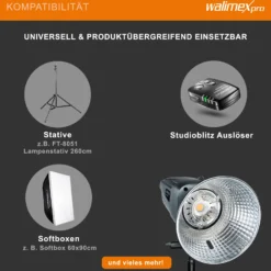 Walimex pro Emerger 400 Studioblitz mit 400 Ws Blitzleistung, Blitzgerät mit 2,4 GHz Funk, Fotoblitz mit kurzer Wiederaufladezeit, Blitzleuchte mit dimmbarem LED-Einstelllicht