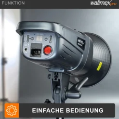Walimex pro Emerger 200 Studioblitz mit 200 Ws Blitzleistung, Blitzgerät mit 2,4 GHz Funk, Fotoblitz mit kurzer Wiederaufladezeit, Blitzleuchte mit dimmbarem LED-Einstelllicht