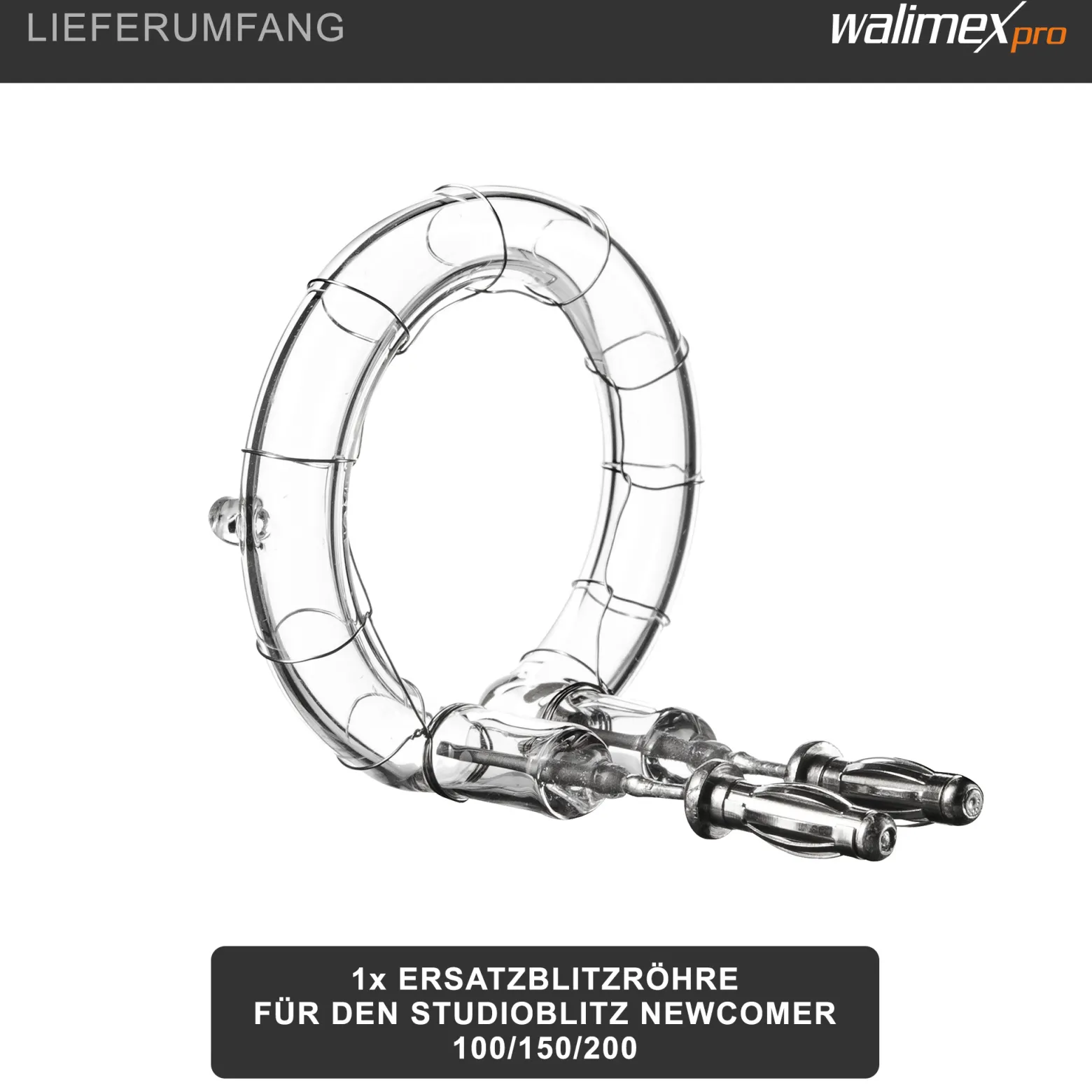 Walimex pro Ersatzblitzröhre für den Studioblitz Newcomer 100/150/200, VT-100/150/200, Leistungsaufnahme 100W, Farbtemperatur 5400-5800 K, Ersatz Blitz leicht zu wechseln