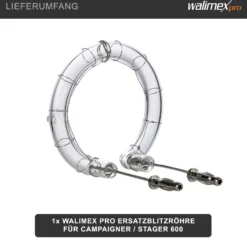 Walimex pro Ersatzblitzröhre für den Studioblitz Campaigner 600 & Stager 600, Leistungsaufnahme 600W, Farbtemperatur 5400-5800 K, Ersatz Blitz leicht zu wechseln