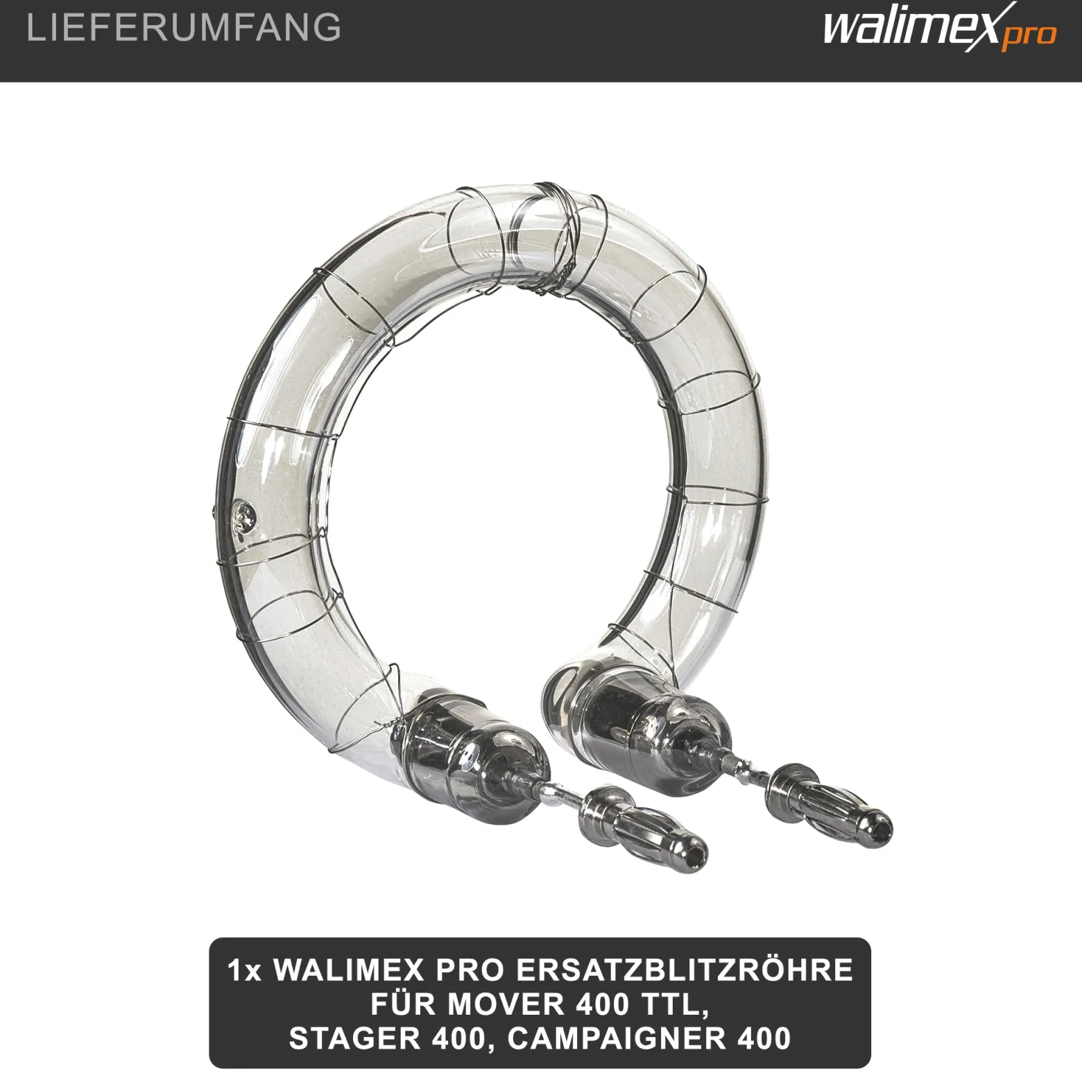 Walimex pro Ersatzblitzröhre für Mover 400 TTL, Stager 400, Campaigner 400 – Studioblitz Blitz Röhre Blitzrohr Ringblitzröhre