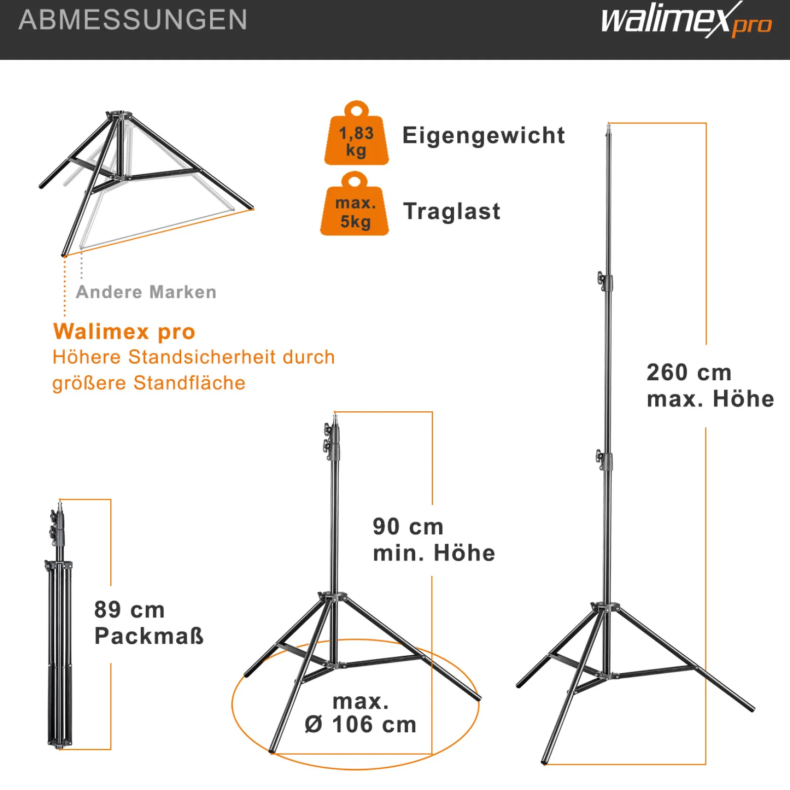 Walimex Pro 2er Set Softbox 40 x 60 cm mit 35 W LED inkl. 2 x FT-8051 Lampenstativ bis 260 cm Höhe, Studioleuchte 5000 K Tageslicht plus Lichtstativ mit Federdämpfung