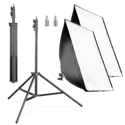 Walimex Pro 2er Set Softbox 40 x 60 cm mit 35 W LED inkl. 2 x FT-8051 Lampenstativ bis 260 cm Höhe, Studioleuchte 5000 K Tageslicht plus Lichtstativ mit Federdämpfung