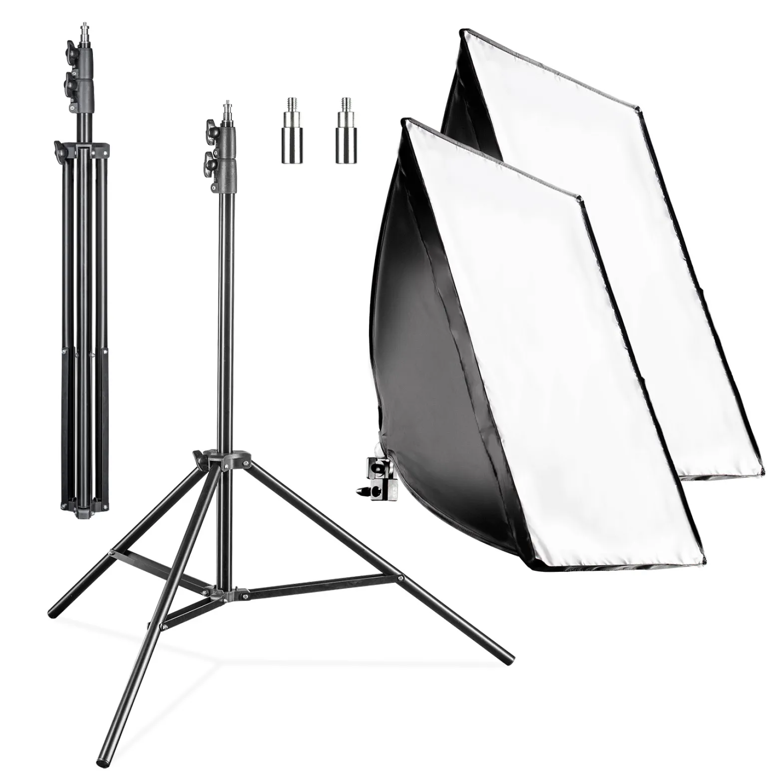 Walimex Pro 2er Set Softbox 40 x 60 cm mit 35 W LED inkl. 2 x FT-8051 Lampenstativ bis 260 cm Höhe, Studioleuchte 5000 K Tageslicht plus Lichtstativ mit Federdämpfung