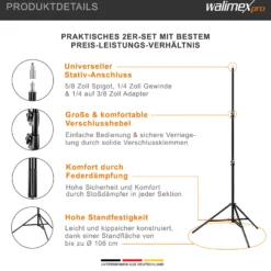 Walimex Pro 2er Set Softbox 40 x 60 cm mit 35 W LED inkl. 2 x FT-8051 Lampenstativ bis 260 cm Höhe, Studioleuchte 5000 K Tageslicht plus Lichtstativ mit Federdämpfung