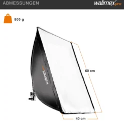 Walimex Pro 2er Set Softbox 40 x 60 cm mit 35 W LED inkl. 2 x FT-8051 Lampenstativ bis 260 cm Höhe, Studioleuchte 5000 K Tageslicht plus Lichtstativ mit Federdämpfung