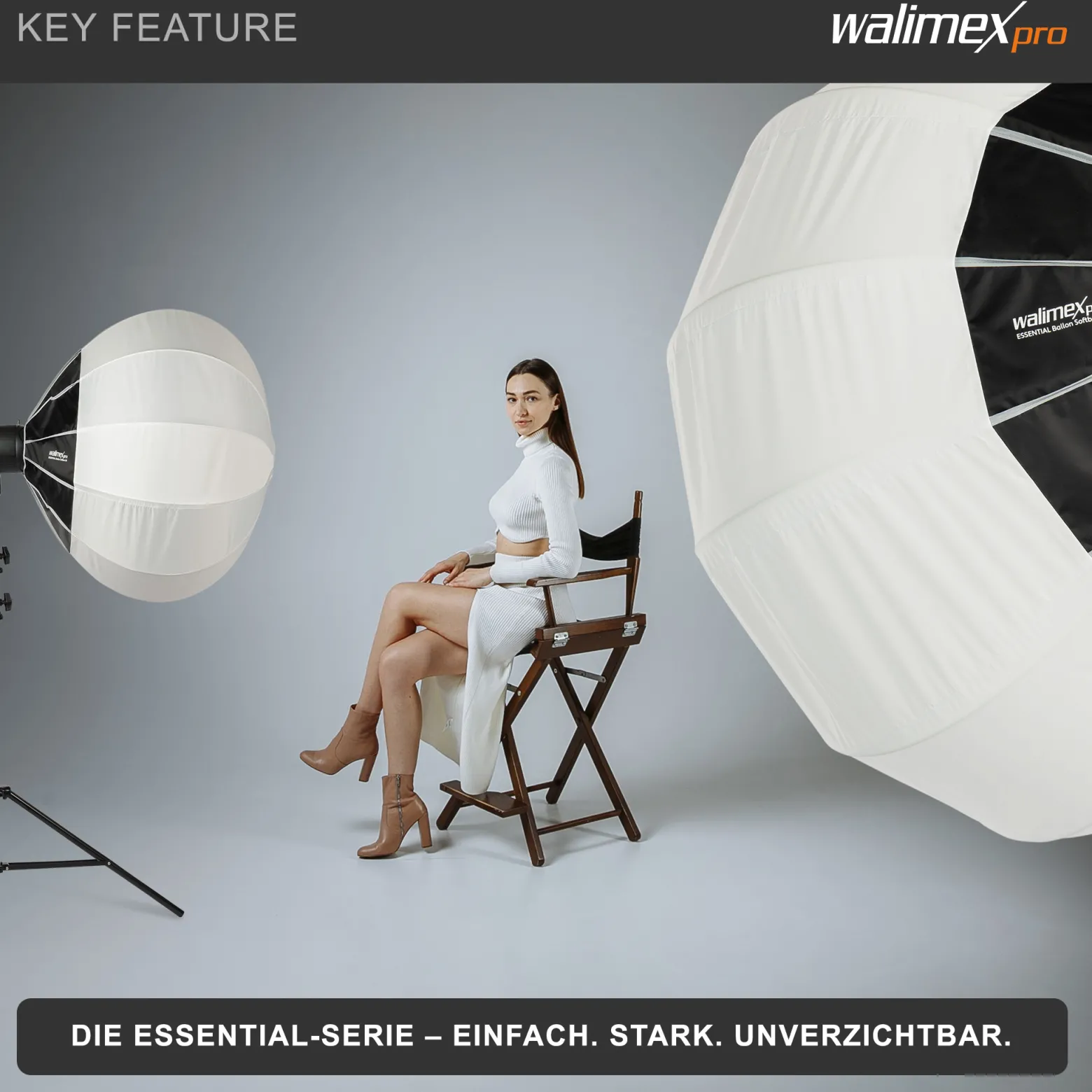 Walimex pro Essential Ballon Softbox 80cm, schnell öffnender 360° Lichtdiffusor, inkl. Bowens Adapter, kompatibel mit allen gängigen Blitz- und Dauerlichter mit Bowensanschluss