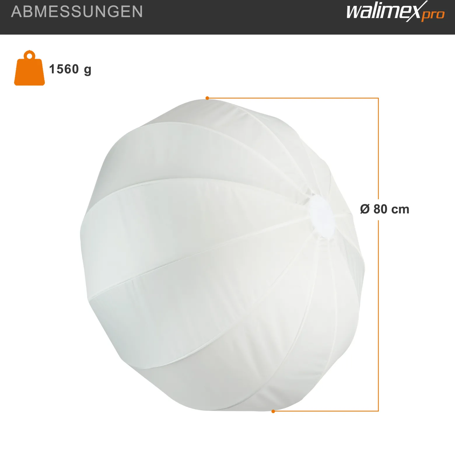 Walimex pro Essential Ballon Softbox 80cm, schnell öffnender 360° Lichtdiffusor, inkl. Bowens Adapter, kompatibel mit allen gängigen Blitz- und Dauerlichter mit Bowensanschluss