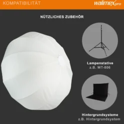 Walimex pro Essential Ballon Softbox 65cm, schnell öffnender 360° Lichtdiffusor, inkl. Bowens Adapter, kompatibel mit allen gängigen Blitz- und Dauerlichter mit Bowensanschluss