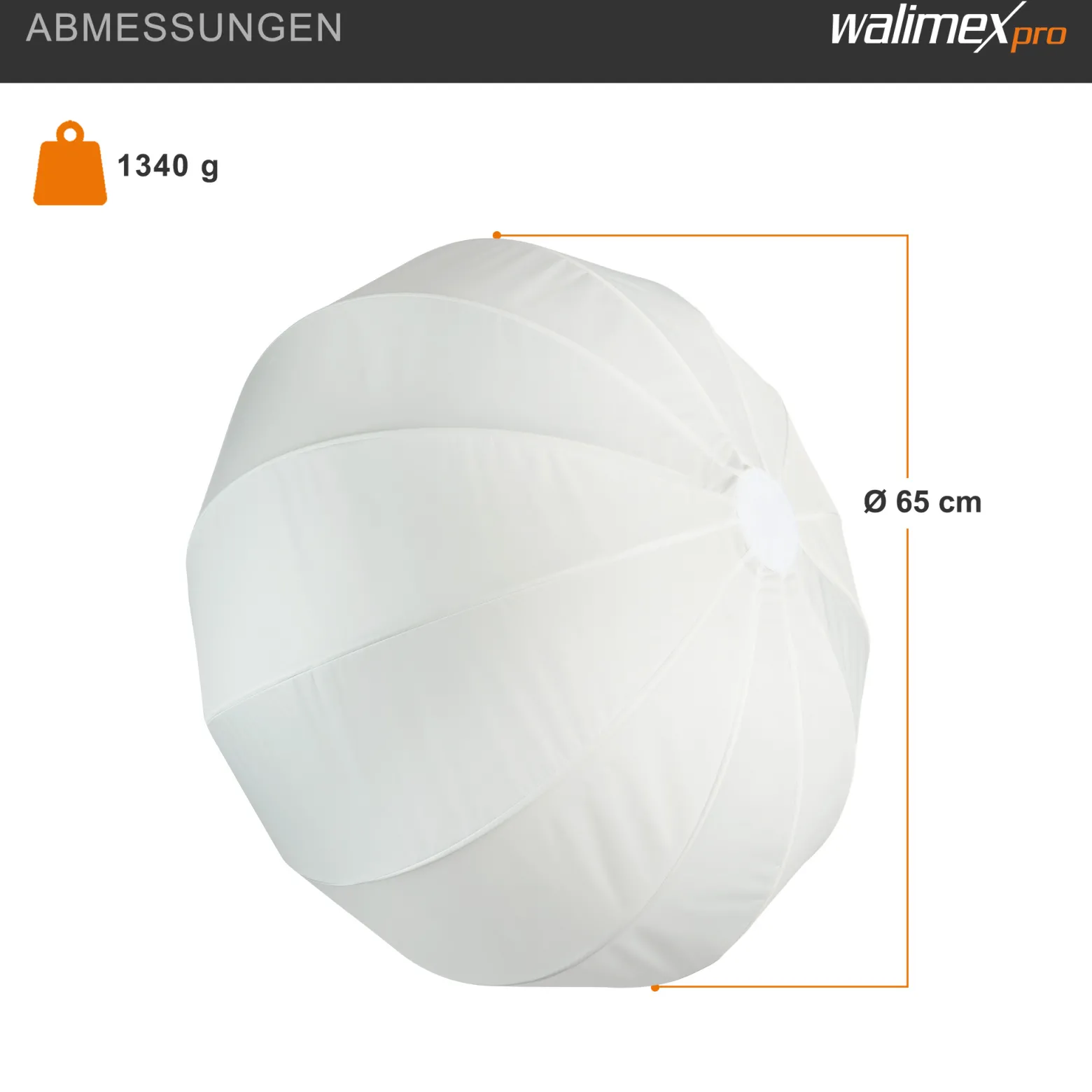 Walimex pro Essential Ballon Softbox 65cm, schnell öffnender 360° Lichtdiffusor, inkl. Bowens Adapter, kompatibel mit allen gängigen Blitz- und Dauerlichter mit Bowensanschluss