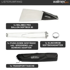 Walimex pro Essential Ballon Softbox 80cm + Elinchrom Adapter 15,2cm, 360° Lichtdiffusor, inkl. Bowens Adapter, kompatibel mit allen gängigen Blitz-/Dauerlichter mit Bowensanschluss