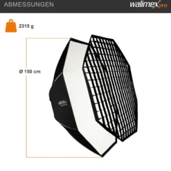 Walimex pro Essential Softbox Octagon 150cm, um 360° drehbar, einfacher Aufbau, inkl. Grid, Bowens Adapter und Transporttasche, ideal für Porträts und Beauty-Aufnahmen