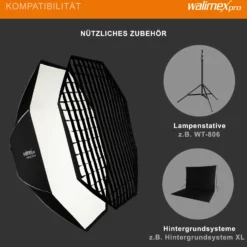 Walimex pro Essential Softbox Octagon 150cm, um 360° drehbar, einfacher Aufbau, inkl. Grid, Bowens Adapter und Transporttasche, ideal für Porträts und Beauty-Aufnahmen