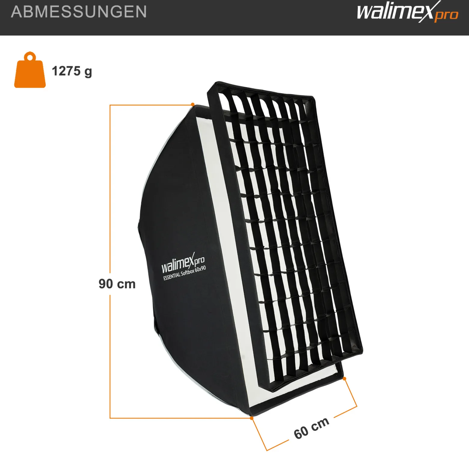 Walimex pro Essential Softbox 60x90cm + Softboxadapter für Profoto (Außendurchmesser: 15,2 cm), um 360° drehbar, einfacher Aufbau, inkl. Grid, Bowens Adapter und Transporttasche