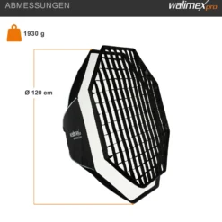 Walimex pro Essential Softbox Octagon 120cm + Adapter Elinchrom 15,2cm, 360°, einfacher Aufbau, inkl. Grid, Bowens Adapter und Transporttasche, ideal für Porträts und Beauty-Aufnahmen