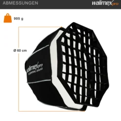 Walimex pro Essential Softbox Octagon 60cm, um 360° drehbar, einfacher Aufbau, inkl. Grid, Bowens Adapter und Transporttasche, ideal für Porträts und Beauty-Aufnahmen