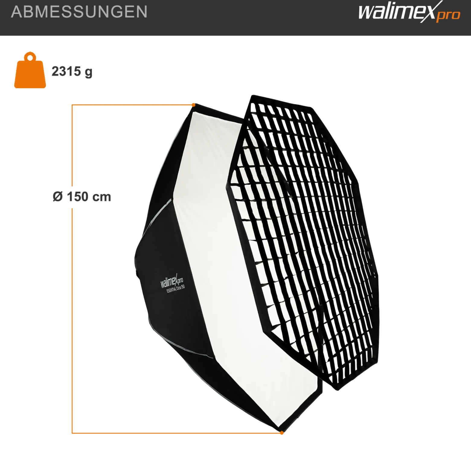 Walimex pro Essential Softbox Octagon 150cm + Softboxadapter für Hensel Expert, um 360° drehbar, inkl. Grid, Bowens Adapter und Transporttasche, ideal für Porträts und Beauty-Aufnahmen
