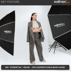 Walimex pro Essential Softbox Octagon 120cm, um 360° drehbar, einfacher Aufbau, inkl. Grid, Bowens Adapter und Transporttasche, ideal für Porträts und Beauty-Aufnahmen