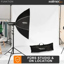 Walimex pro Essential Softbox Octagon 120cm, um 360° drehbar, einfacher Aufbau, inkl. Grid, Bowens Adapter und Transporttasche, ideal für Porträts und Beauty-Aufnahmen