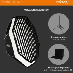 Walimex pro Essential Softbox Octagon 120cm, um 360° drehbar, einfacher Aufbau, inkl. Grid, Bowens Adapter und Transporttasche, ideal für Porträts und Beauty-Aufnahmen