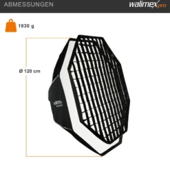Walimex pro Essential Softbox Octagon 120cm, um 360° drehbar, einfacher Aufbau, inkl. Grid, Bowens Adapter und Transporttasche, ideal für Porträts und Beauty-Aufnahmen