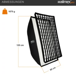 Walimex pro Essential Softbox 80x120cm + Softboxadapter für Hensel Expert, um 360° drehbar, einfacher Aufbau, inkl. Grid, Bowens Adapter und Transporttasche, ideal für Produkt- und Peoplefotografie