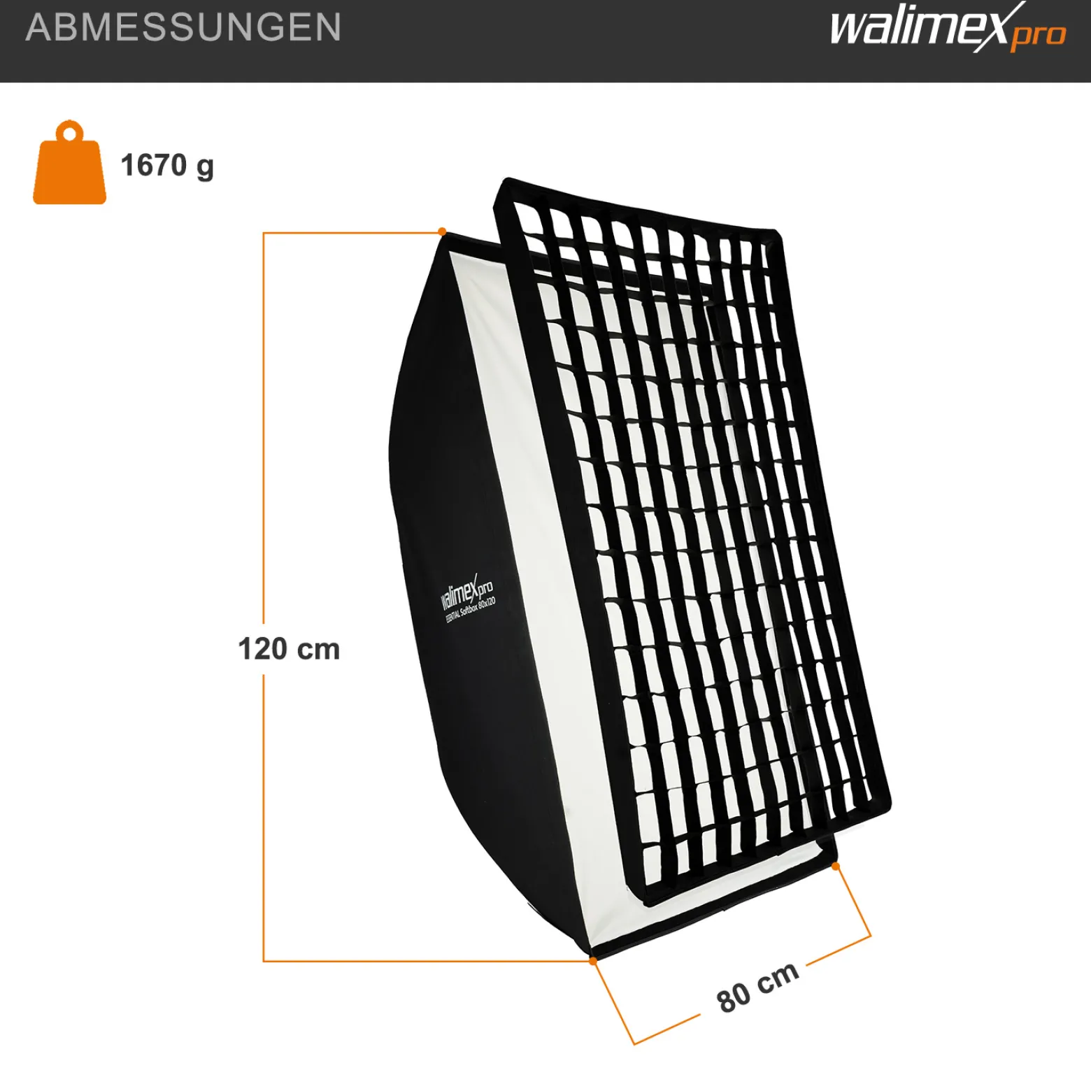 Walimex pro Essential Softbox 80x120cm + Softboxadapter für Hensel Expert, um 360° drehbar, einfacher Aufbau, inkl. Grid, Bowens Adapter und Transporttasche, ideal für Produkt- und Peoplefotografie