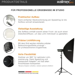 Walimex pro Essential Softbox 80x120cm + Softboxadapter für Hensel Expert, um 360° drehbar, einfacher Aufbau, inkl. Grid, Bowens Adapter und Transporttasche, ideal für Produkt- und Peoplefotografie