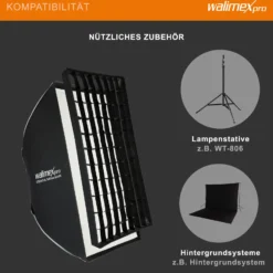 Walimex pro Essential Striplight Softbox 60 x 90 cm, Lichtformer um 360° drehbar, einfacher Aufbau, inkl. Grid, Bowens Adapter und Transporttasche, ideal für Produkt- und Peoplefotografie