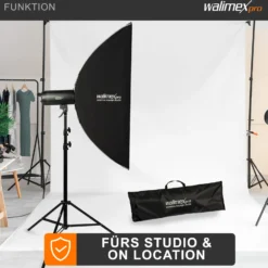 Walimex pro Essential Striplight Softbox 30 x 120 cm, Lichtformer um 360° drehbar, einfacher Aufbau, inkl. Grid, Bowens Adapter und Transporttasche, ideal für Produkt- und Peoplefotografie