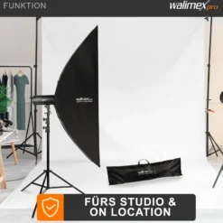 Walimex pro Essential Striplight Softbox 40 x 180 cm, Lichtformer um 360° drehbar, einfacher Aufbau, inkl. Grid, Bowens Adapter und Transporttasche, ideal für Produkt- und Peoplefotografie