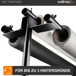 Walimex pro 3-fach Hintergrundsystem 145-290 cm breit, Hintergrundständer für bis zu 3 Leinwände aus Papier & Stoff, Fotohintergrund bis 250 cm Höhe für Fotografie, Video & Green Screen