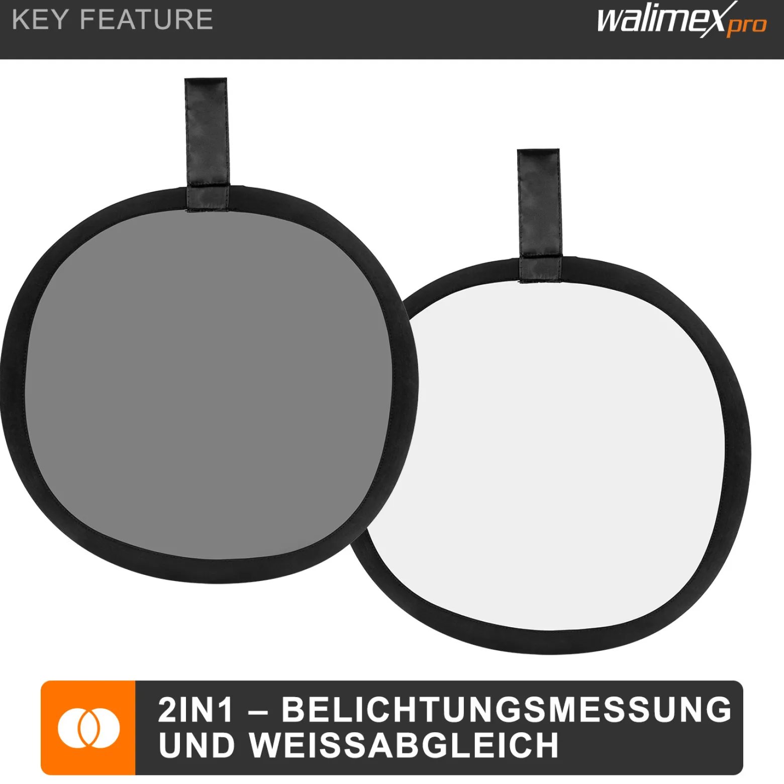 Walimex pro Faltbare Graukarte 30 x 30 cm graue Seite für Belichtungsmessung und weiße Seite für Weißabgleich
