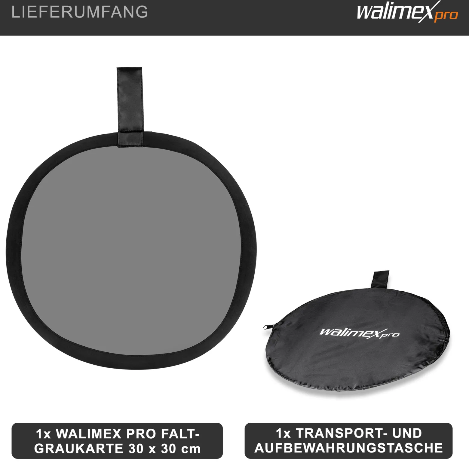 Walimex pro Faltbare Graukarte 30 x 30 cm graue Seite für Belichtungsmessung und weiße Seite für Weißabgleich