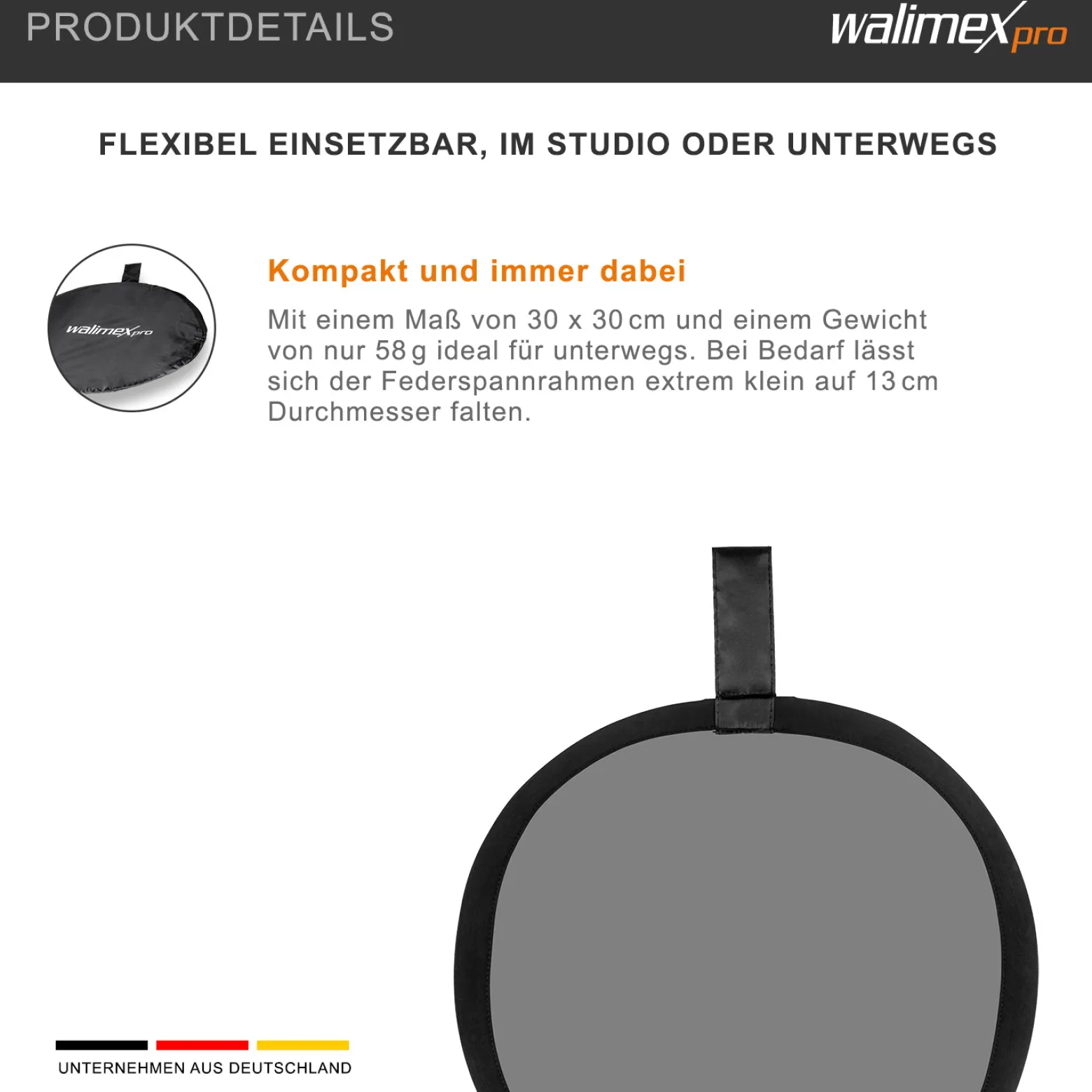 Walimex pro Faltbare Graukarte 30 x 30 cm graue Seite für Belichtungsmessung und weiße Seite für Weißabgleich