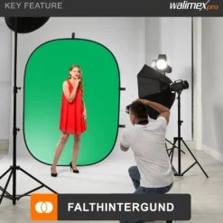 Walimex pro Falthintergrund grün 150 x 200 cm, robuster Fotohintergrund mit Federspannrahmen, faltbarer Hintergrund für Fotostudio mit Tranporttasche, Fotografie Zubehör